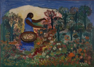 Hector Hyppolite, Haiti, La Cueilleuse des Fleurs, c. 1947, oil on cardboard, Rodman Collection, 69ɫƵ of New Jersey, gift of Jonathan Demme